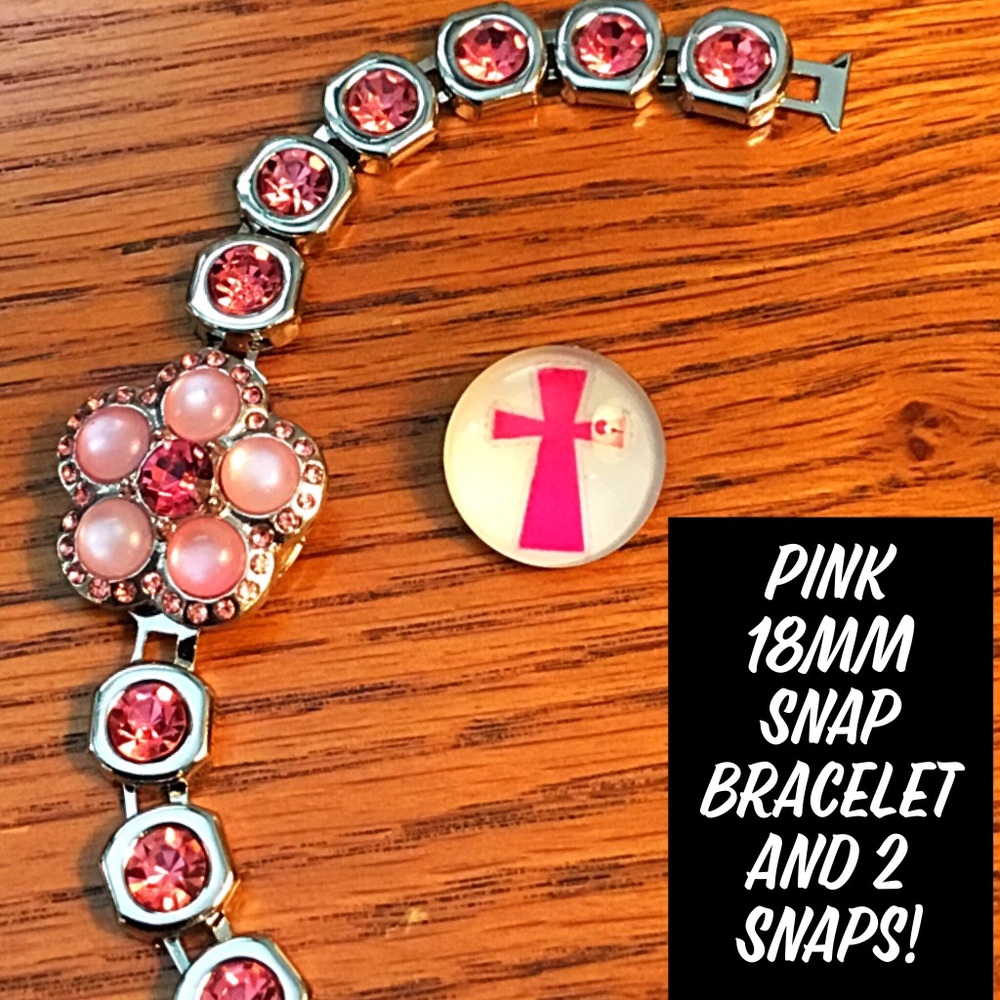 Pink Bracelet with 2 Snaps, 18mm